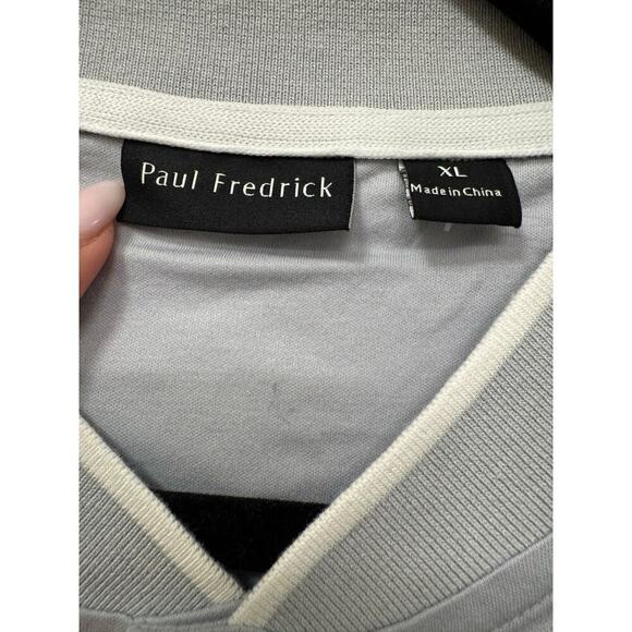 Paul Fredrick Men's XL Light Gray/White Cotton Short Sleeve Polo Henley Tee NWT - Picture 3 of 7